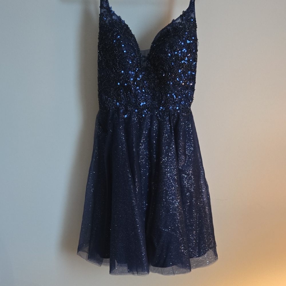 NWOT Women's Size 8 Homecoming Formal Prom Mini Bodice Navy Blue Sequin Dress